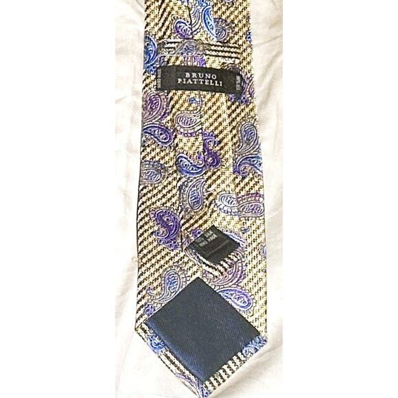 3 Silk Necktie LOT Blue Gold Paisley Silver Microdot Cream Medallion—Formal Set - Picture 4 of 12